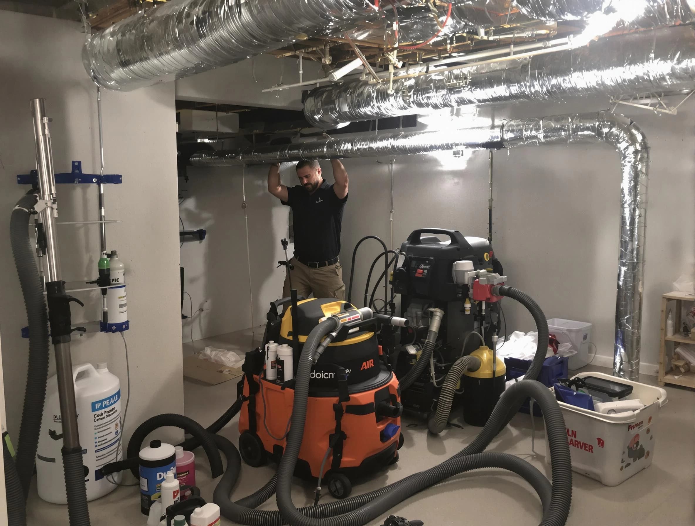 Bosque Farms Air Duct Cleaning specialist performing professional mold removal from air ducts using safety equipment in Bosque Farms