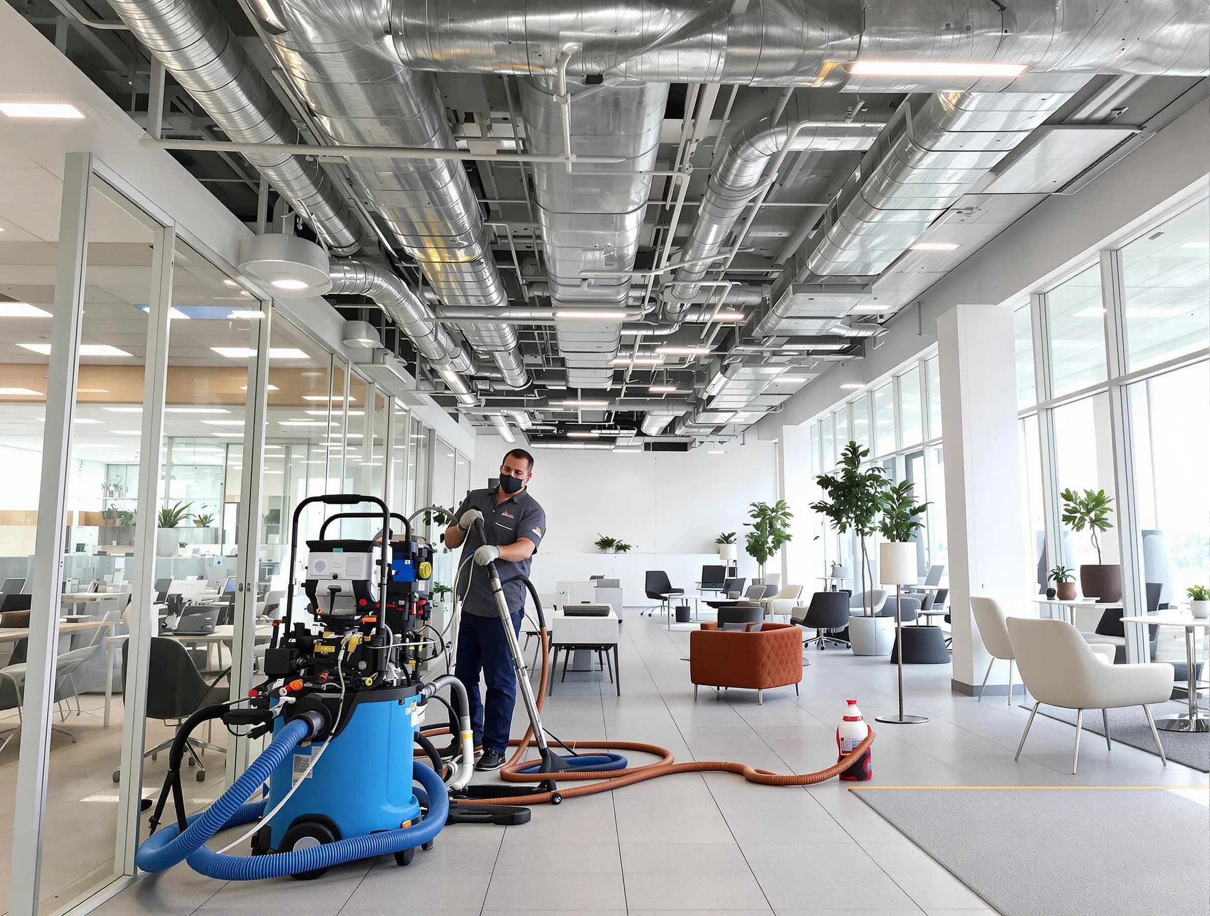 Bosque Farms Air Duct Cleaning team conducting comprehensive commercial duct cleaning at a business location in Bosque Farms