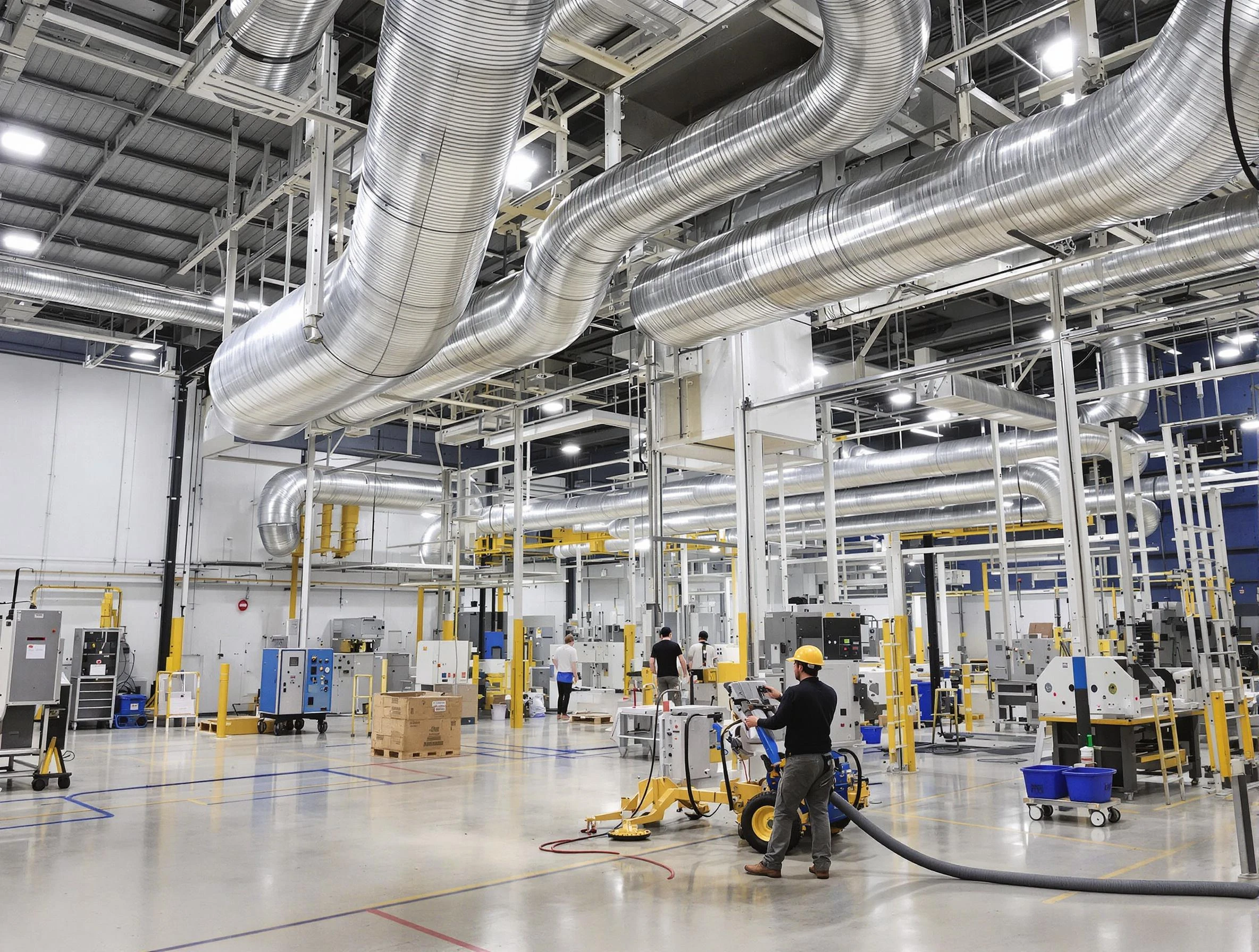 Bosque Farms Air Duct Cleaning team performing comprehensive industrial duct cleaning at a large facility in Bosque Farms